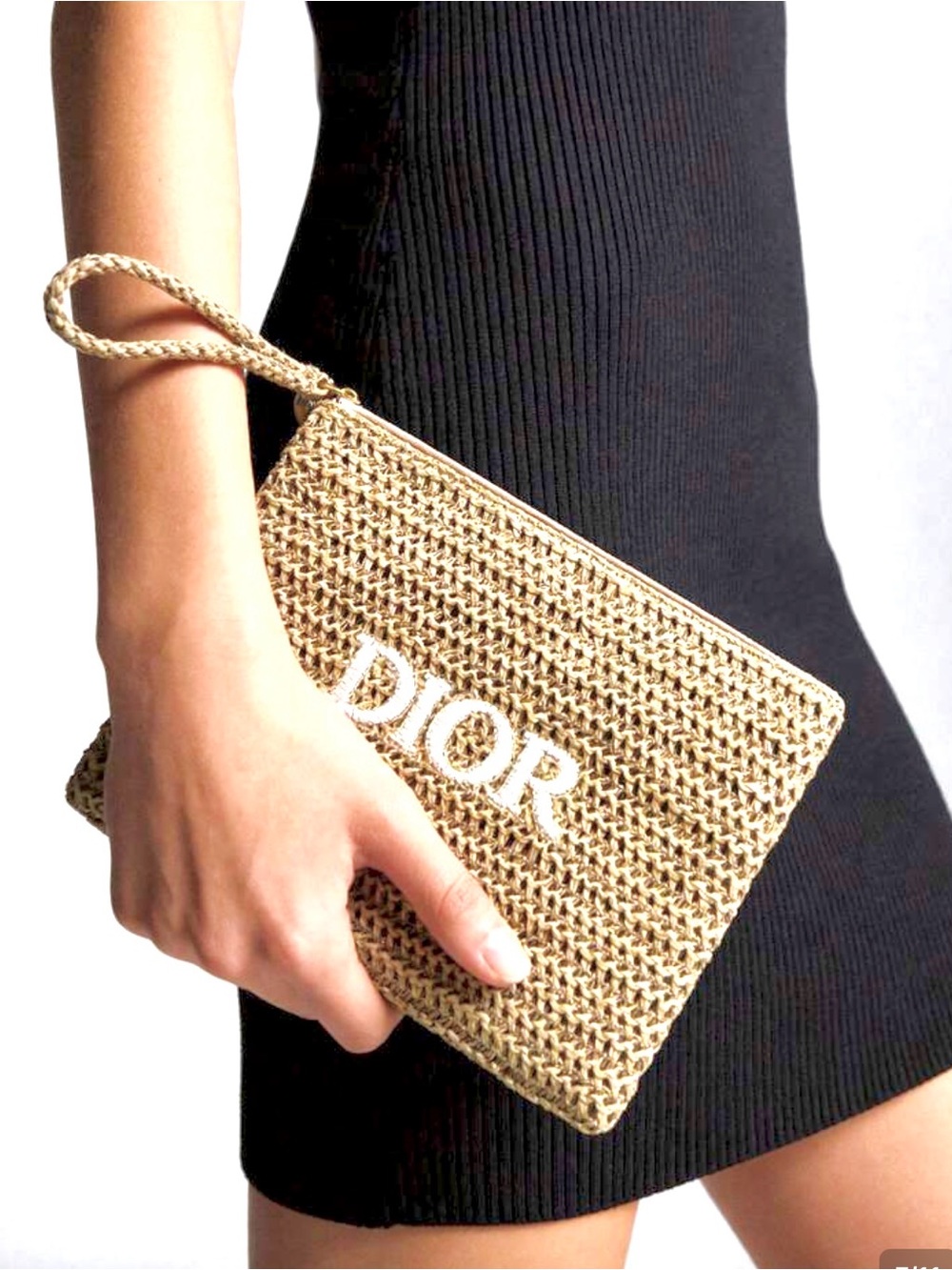 Dior Beige Woven Raffia Wristlet Pouch NWT GWP - Picture 4 of 13